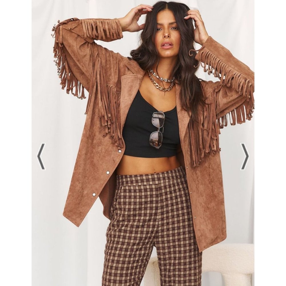 12th Tribe Desert Palm Brown Fringe Suede Jacket